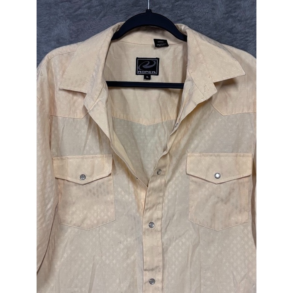 Roper Shirt Mens XL Western Pearl Snap‎ Button Up Yellow Flap Pockets Vintage